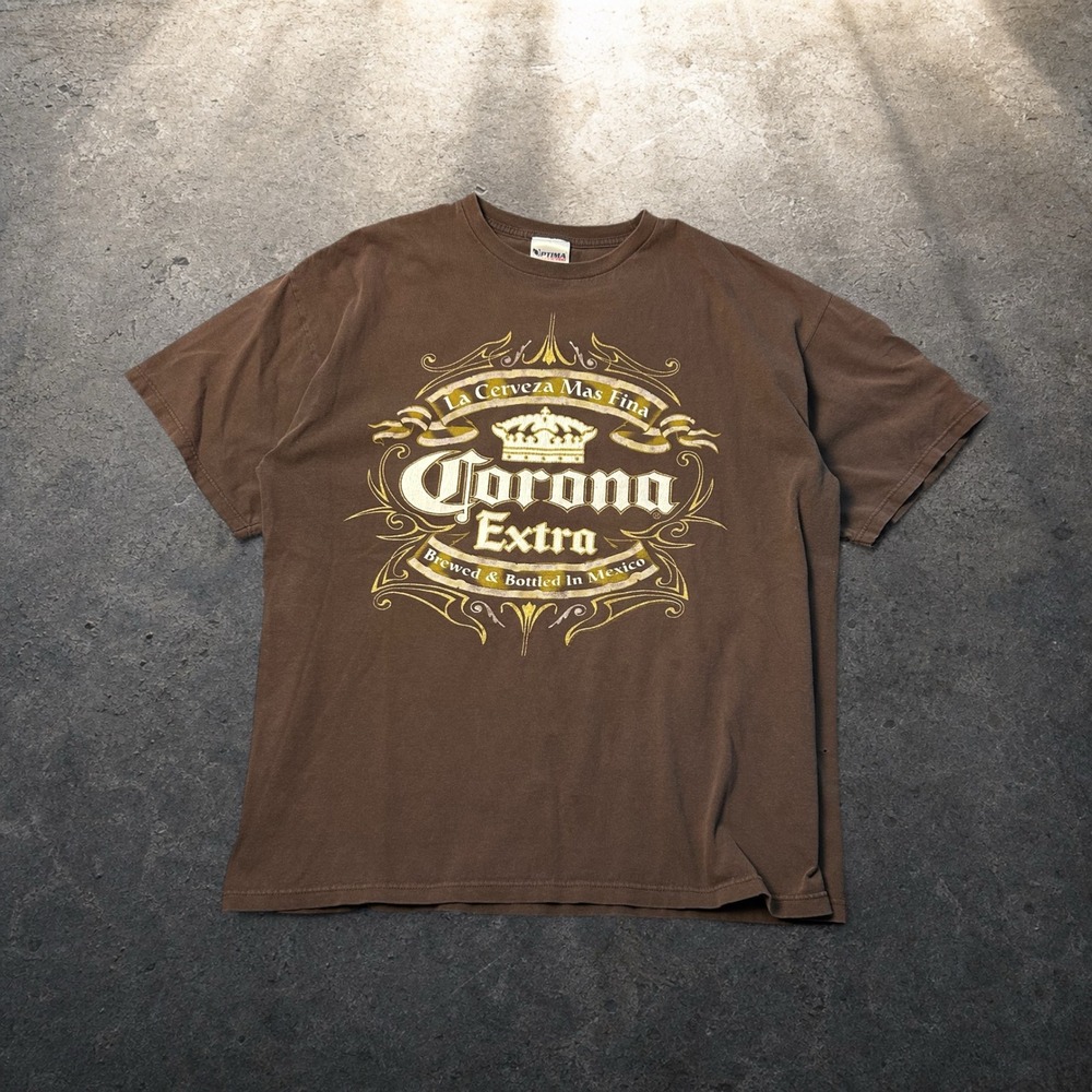 Corona Extra Beer Graphic T-Shirt Brown Optima Heavy XL Skater Y2K Retro